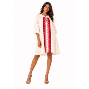 Ciebon Pink Cream Krista Shift Mini Dress Mod Retro Puff Sleeve Size Small